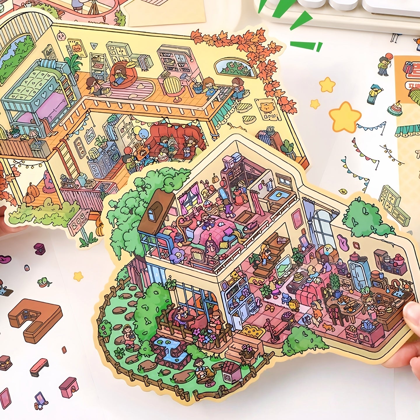 Cozy Party 3D Sticker | 4 Cute Miniature Scenes