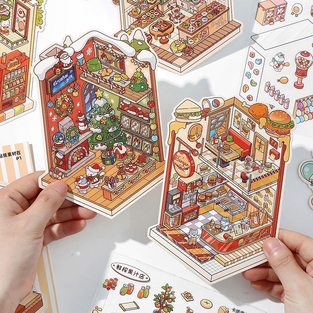 Simulation Management 3D Sticker Material Book | 10 Cute Miniature Scenes