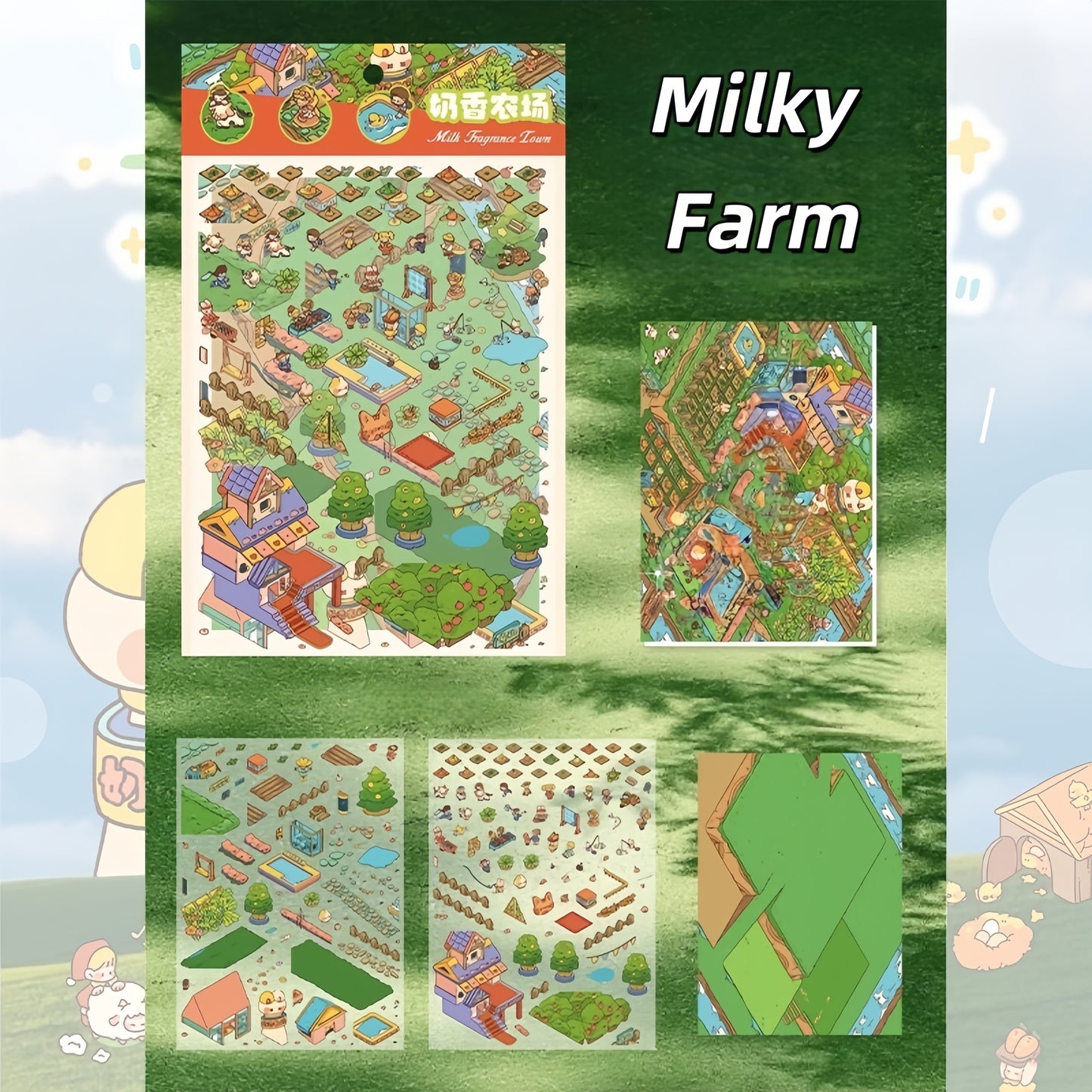 Milky Fragrace Town 3D Sticker | 4 Cute Miniature Scenes