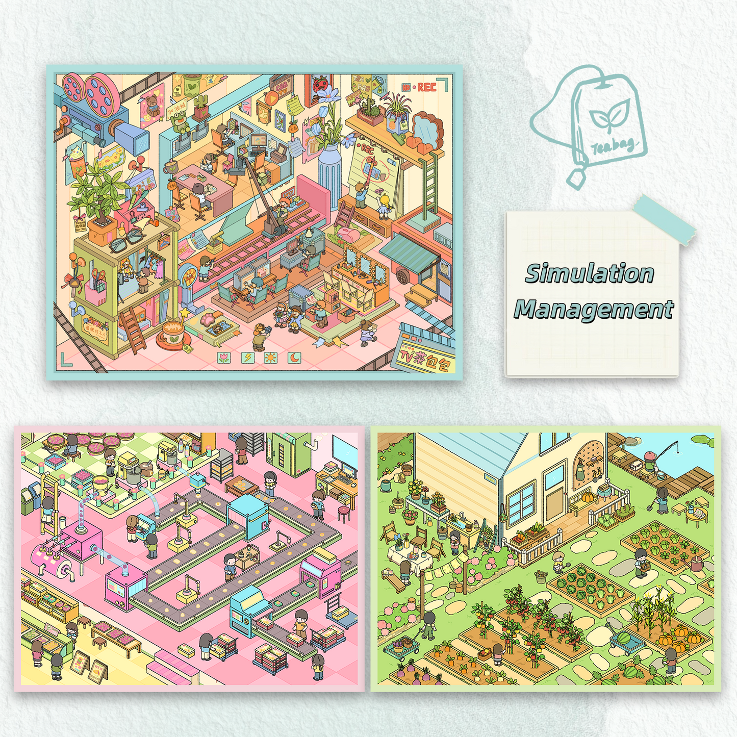 Modern Life 3D Sticker | 5 Cute Miniature Scenes