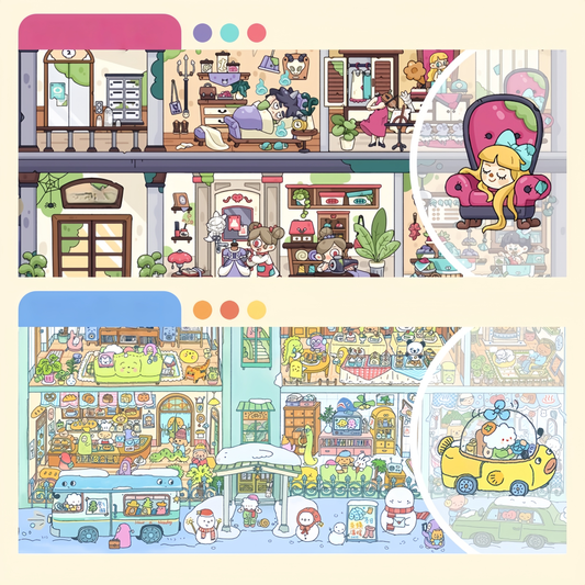 Whimsical Little House  3D Sticker | 2 Cute Miniature Scenes