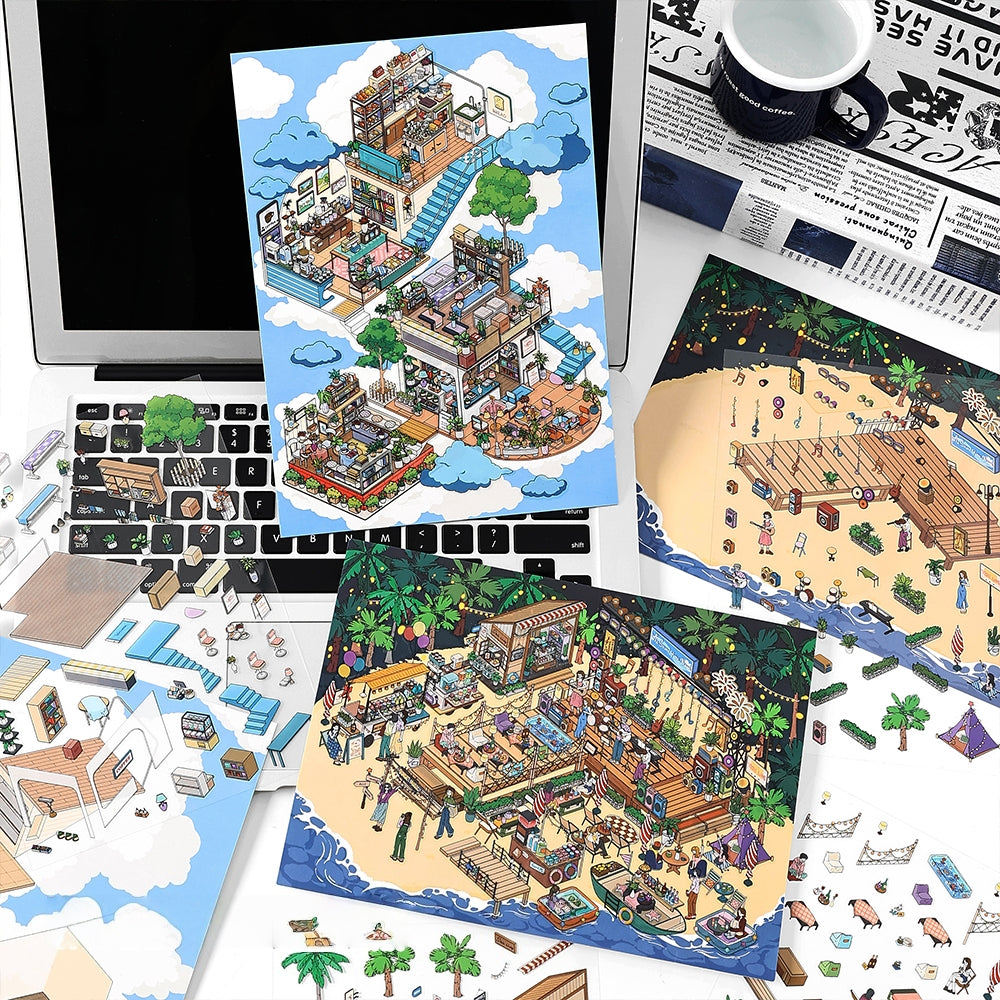 Floatland Escapes 3D Sticker | 2 Cute Miniature Scenes