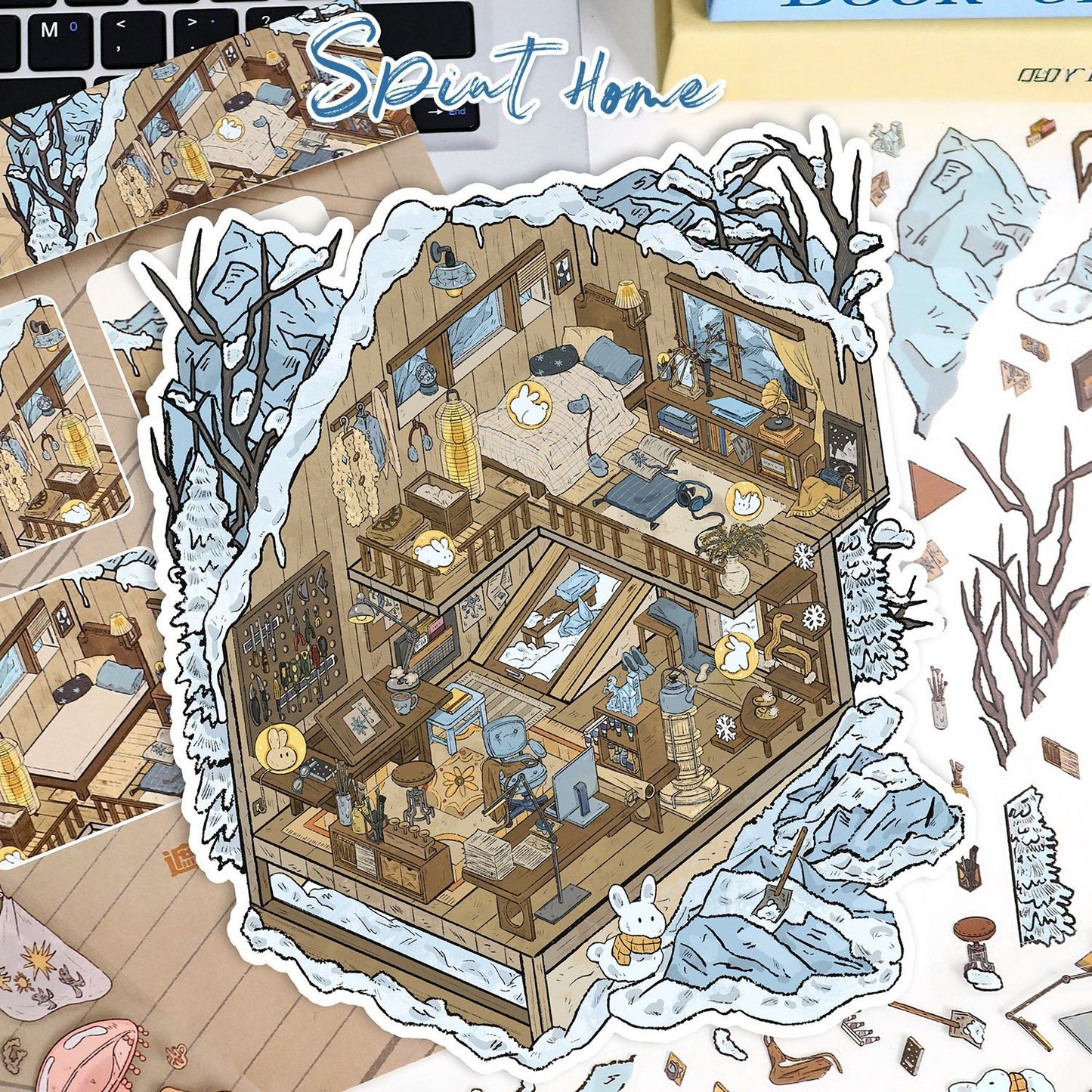 Dreamy Critter Cottage 3D Sticker | 2 Cute Miniature Scenes