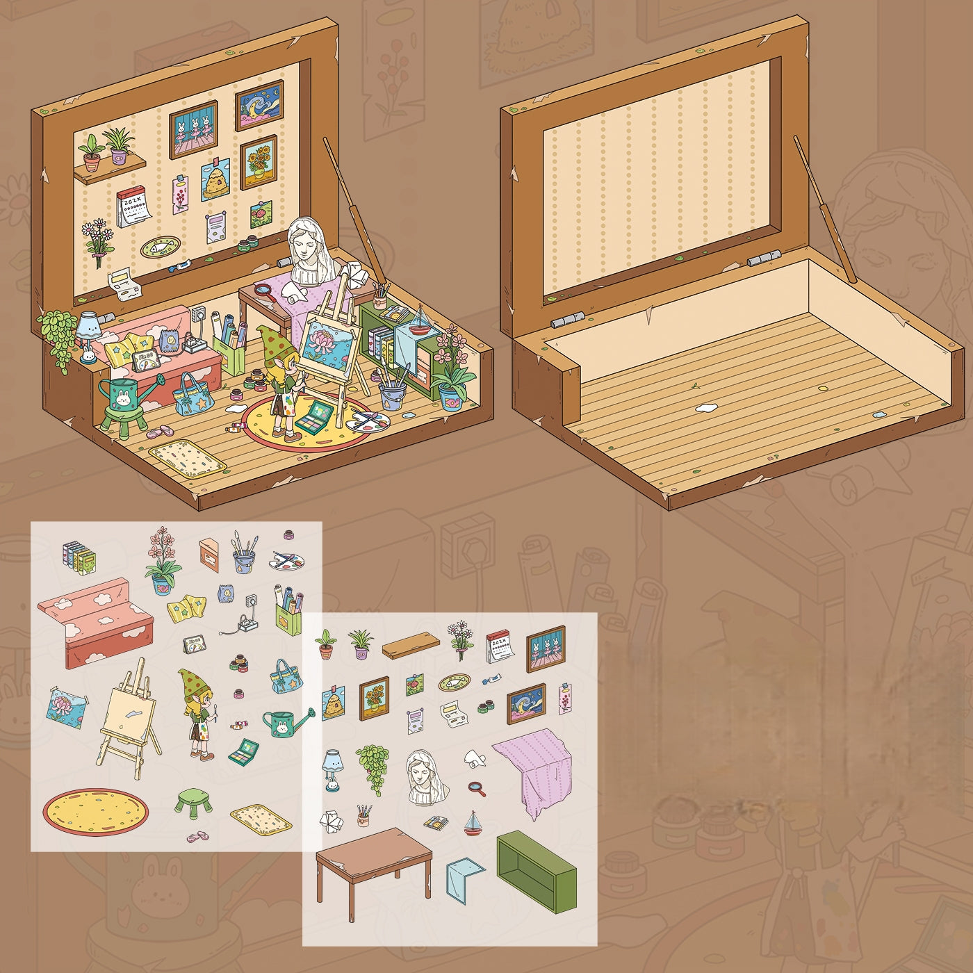 Tiny Shop 3D Sticker | 5 Cute Miniature Scenes