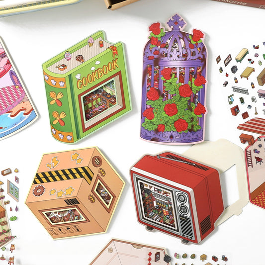 Whimsical Space 3D Sticker | 4 Cute Miniature Scenes
