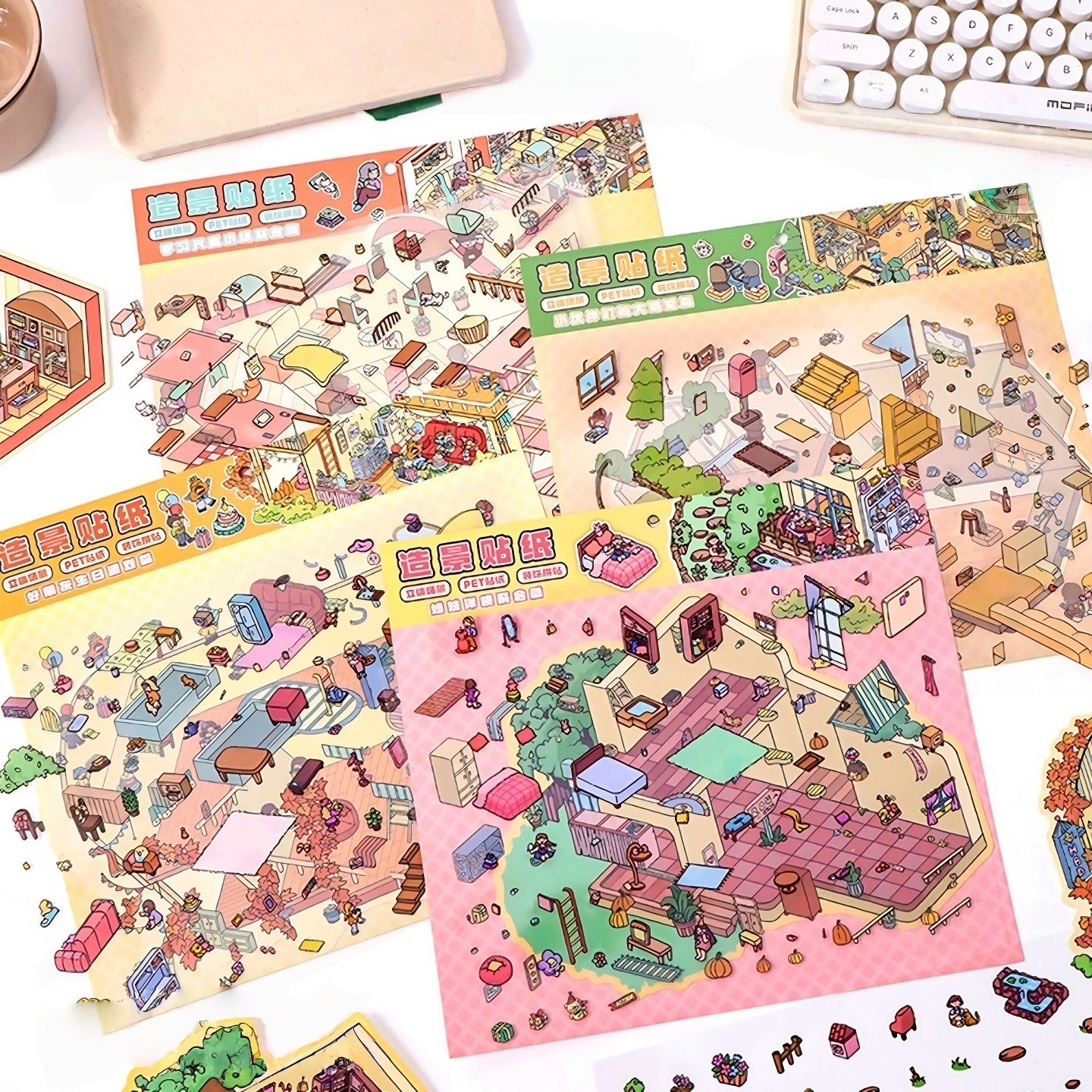 Cozy Party 3D Sticker | 4 Cute Miniature Scenes