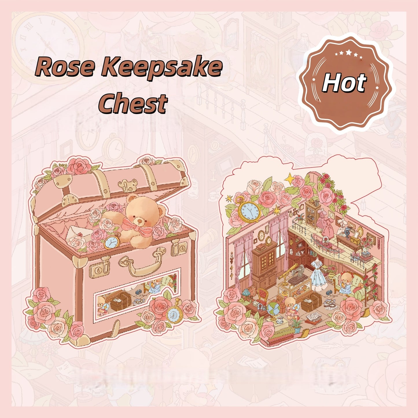 Little Bear's Romantic House 3D Sticker | 4 Cute Miniature Scenes