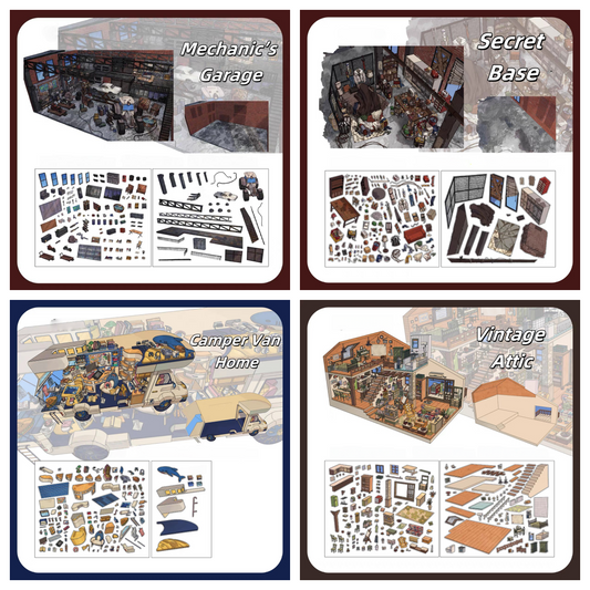 Work Studio 3D Sticker | 4 Cute Miniature Scenes