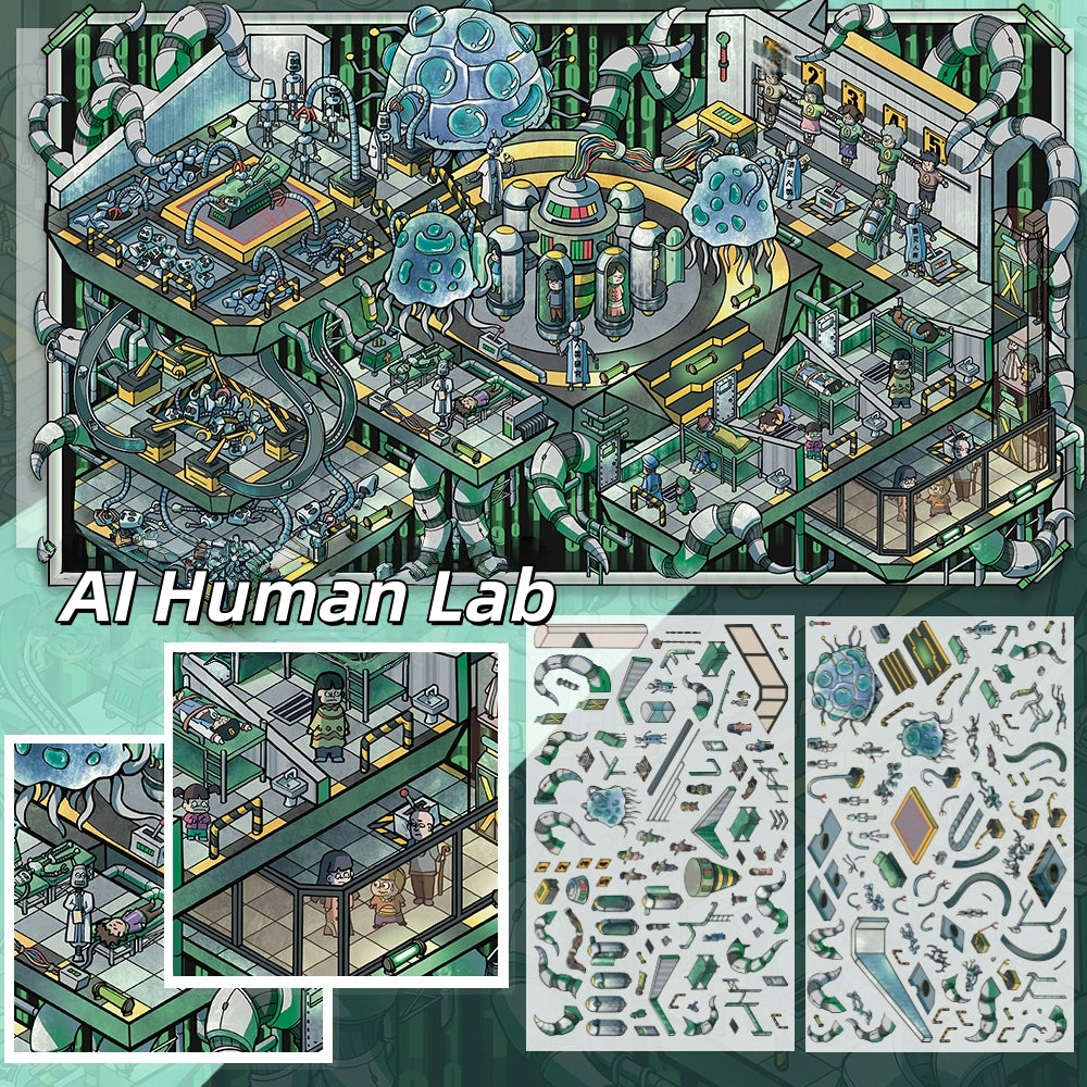 Cyberpunk Horror Adventure 3D Sticker | 4 Cute Miniature Scenes