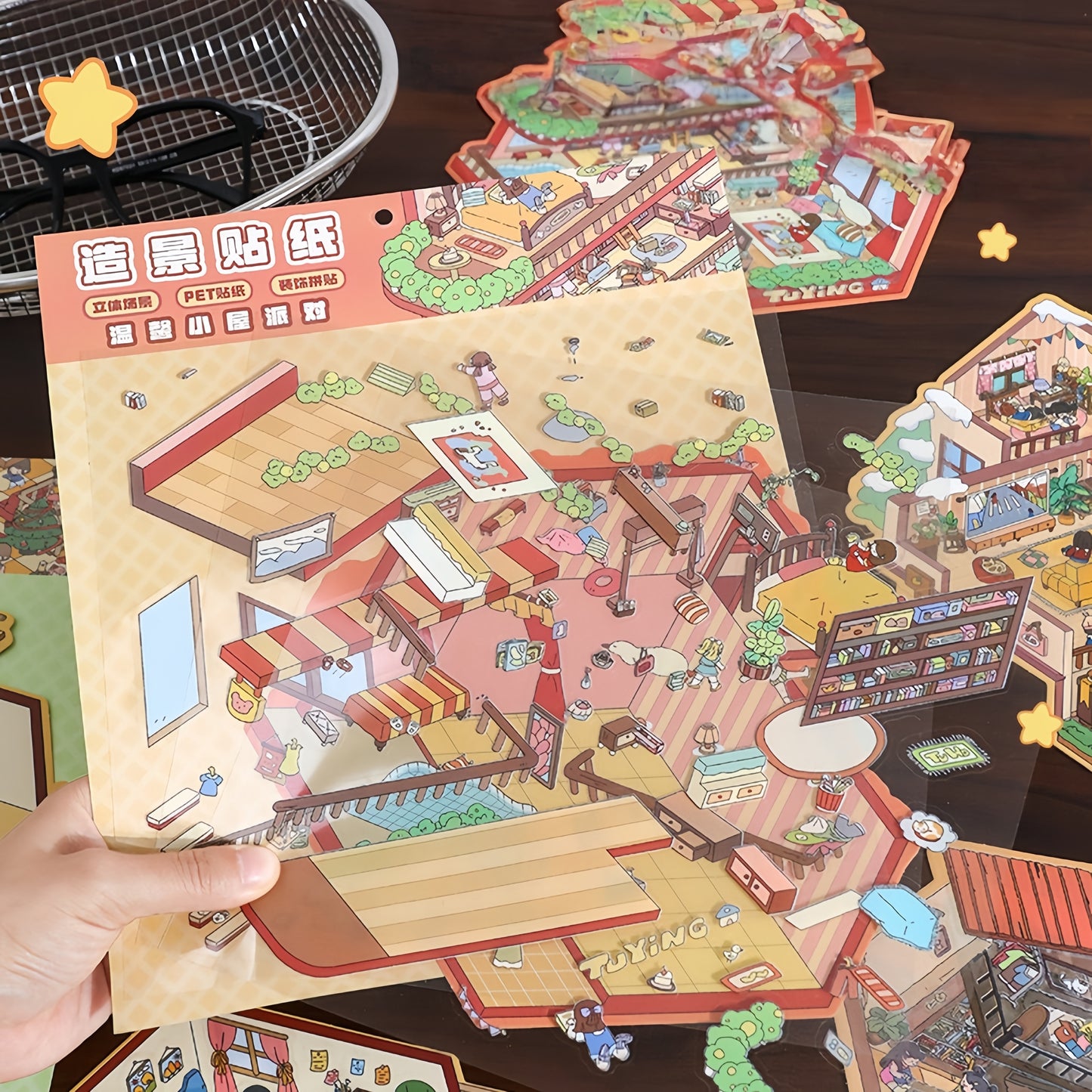Cozy Party 3D Sticker | 4 Cute Miniature Scenes