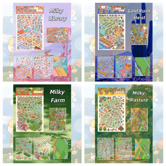 Milky Fragrace Town 3D Sticker | 4 Cute Miniature Scenes