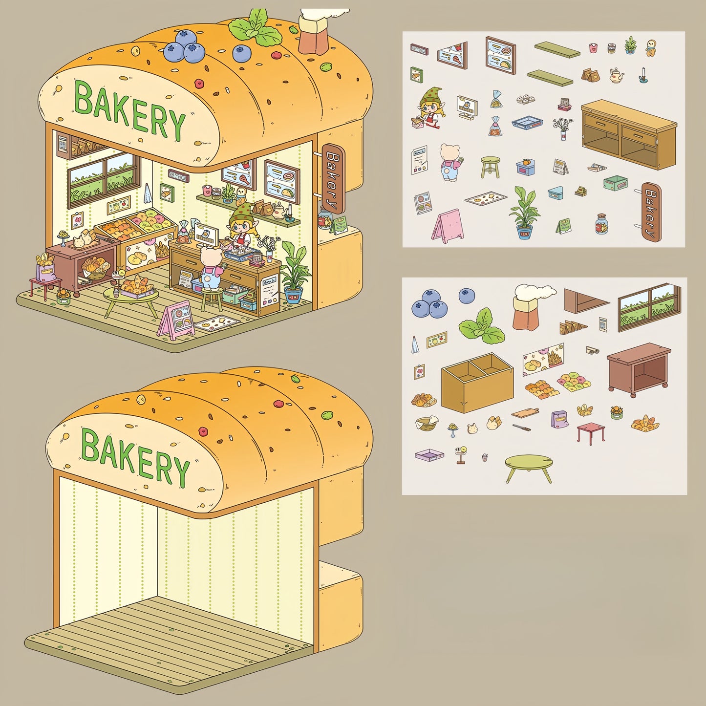 Tiny Shop 3D Sticker | 5 Cute Miniature Scenes