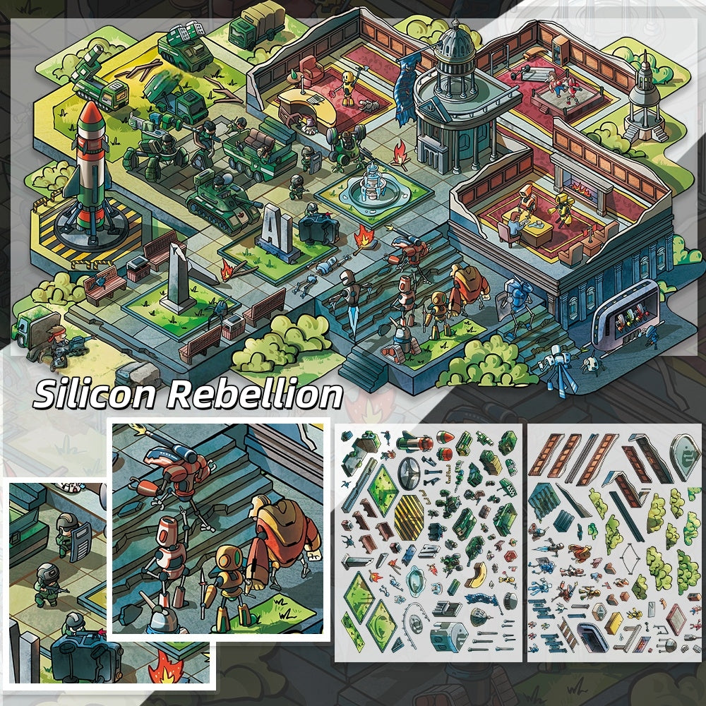 Cyberpunk Horror Adventure 3D Sticker | 4 Cute Miniature Scenes