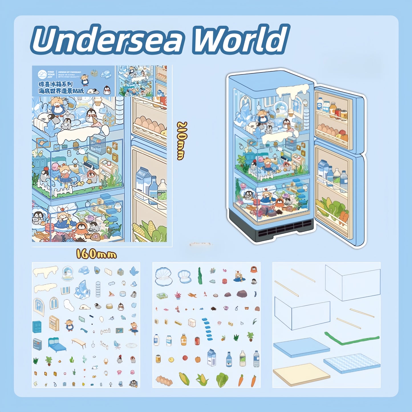 Surprise Refrigerator 3D Sticker | 4 Cute Miniature Scenes