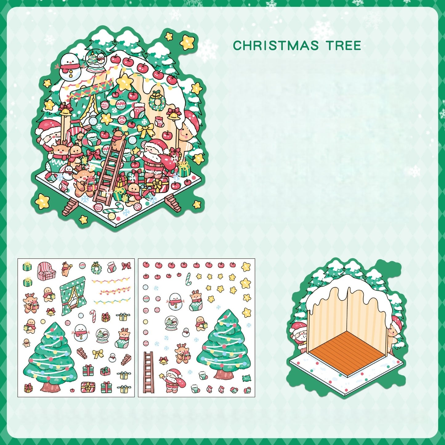 Merry Chrismas 3D Sticker | 4 Cute Miniature Scenes
