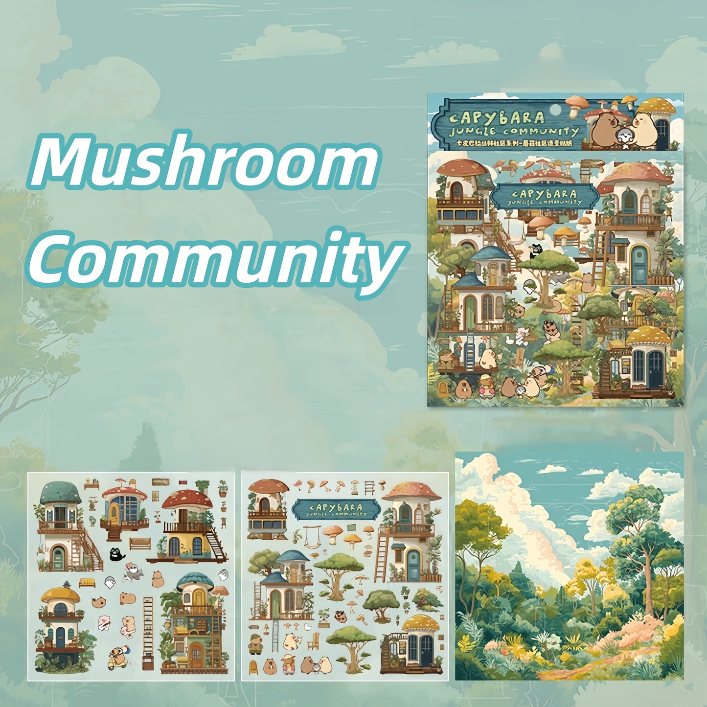 Capybara Community 3D Sticker | 4 Cute Miniature Scenes