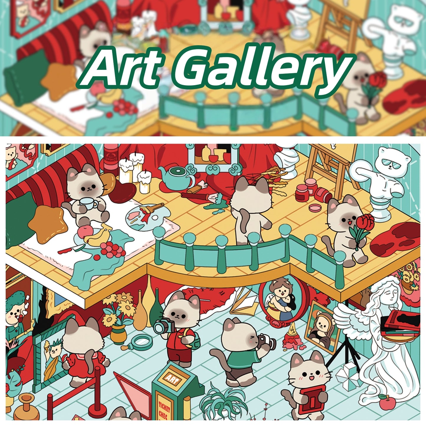 Exhibition Hall 3D Sticker | 4 Cute Miniature Scenes