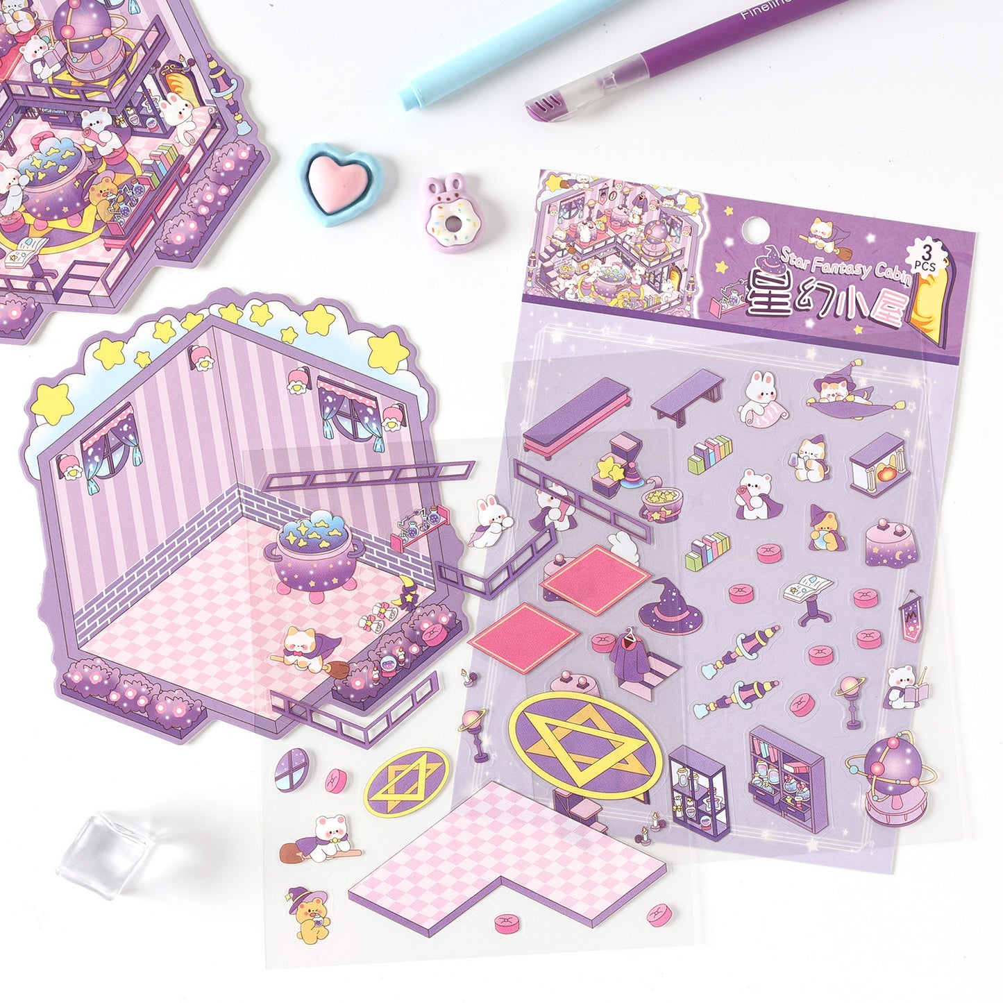 Whimsical Life 3D Sticker | 4 Cute Miniature Scenes