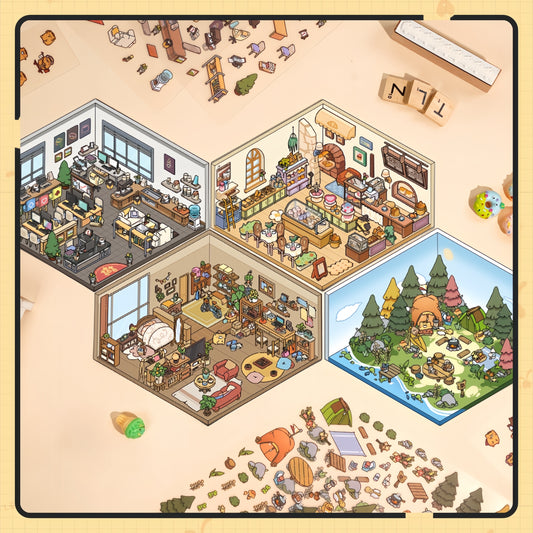 Bear-Bug 3D Sticker | 4 Cute Miniature Scenes