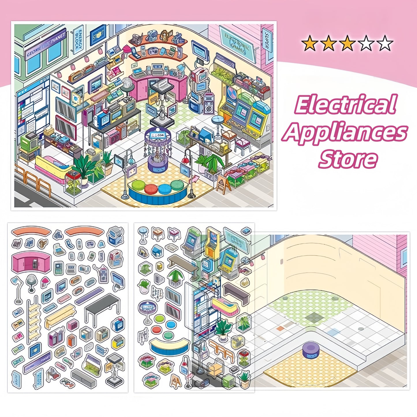 Little Shops 3D Sticker | 4 Cute Miniature Scenes