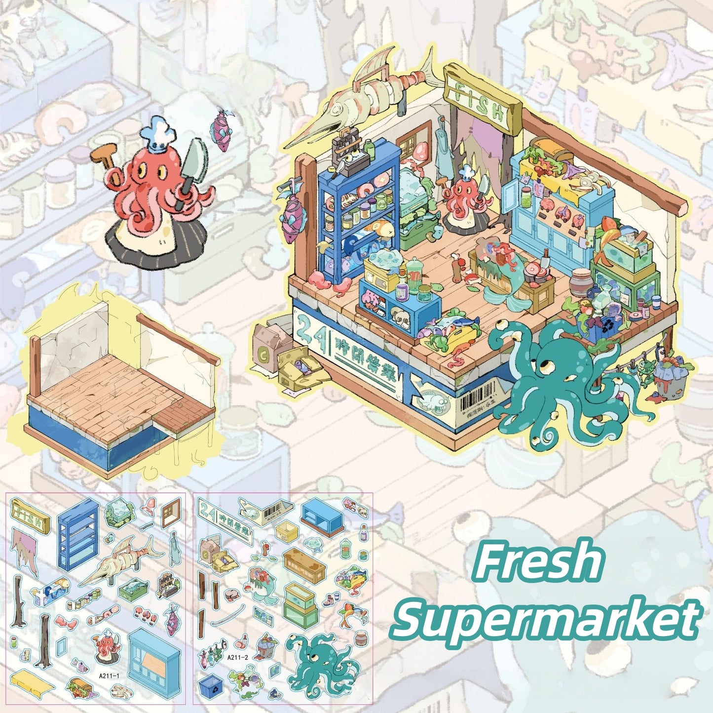 Horror Rooms 3D Sticker | 4 Cute Miniature Scenes