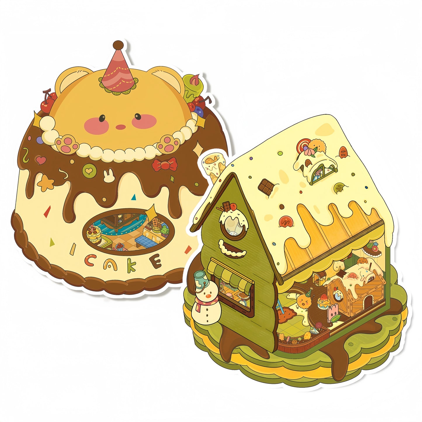 Dessert Shops 3D Sticker | 2 Cute Miniature Scenes