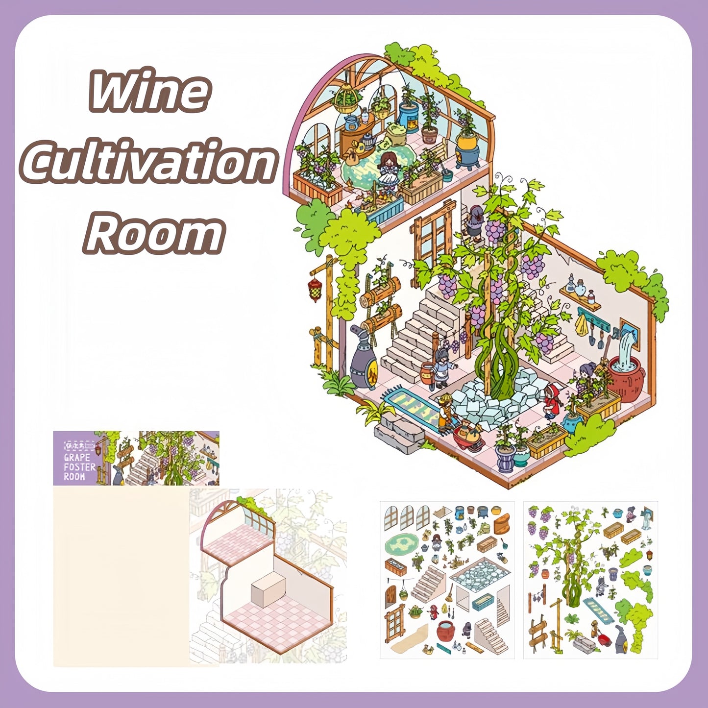Wine Winery 3D Sticker | 4 Cute Miniature Scenes