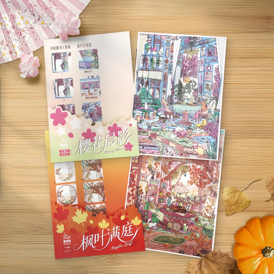 Maple & Cherry House 3D Sticker | 2 Cute Miniature Scenes