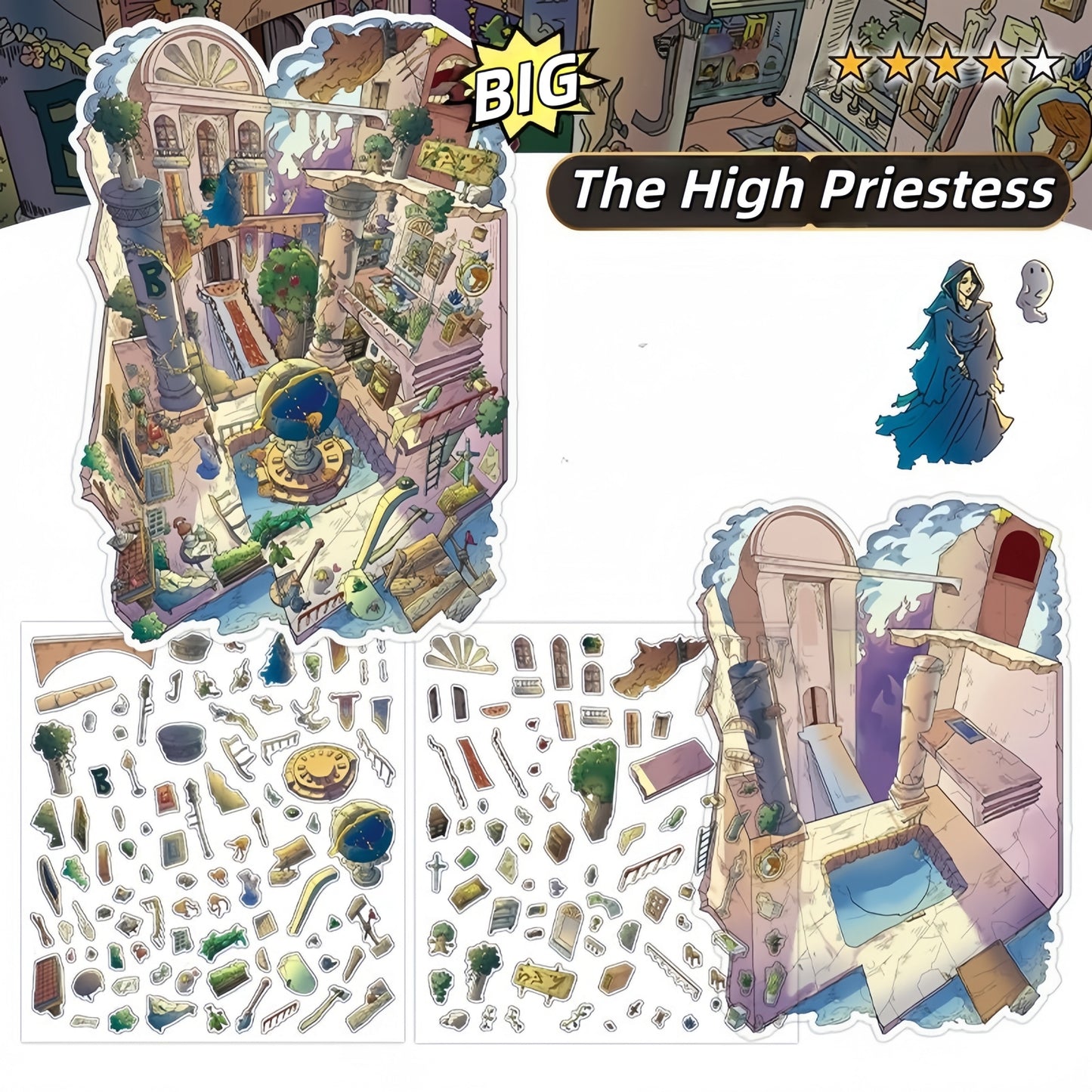 Tarot Cards 3D Sticker | 4 Cute Miniature Scenes