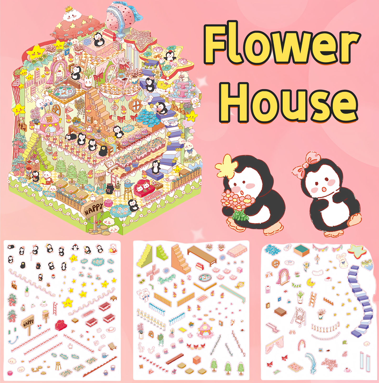 Mystic Dwellings 3D Sticker | 4 Cute Miniature Sticker