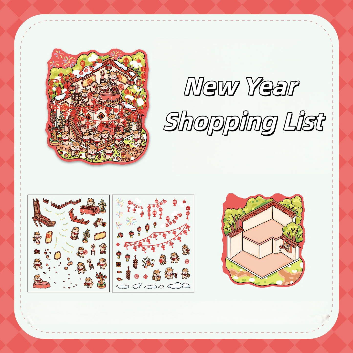 Good Luck New Year 3D Sticker | 4 Cute Miniature Scenes