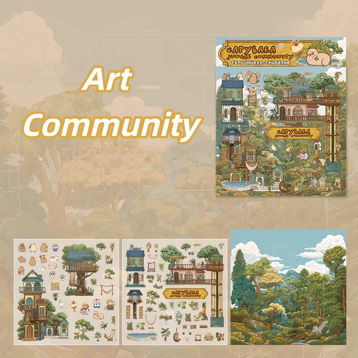 Capybara Community 3D Sticker | 4 Cute Miniature Scenes