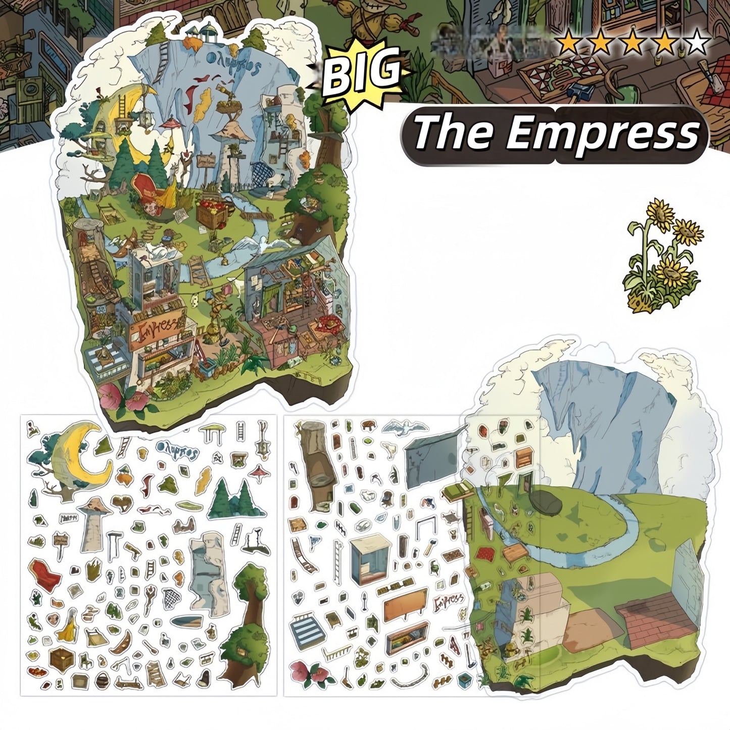 Tarot Cards 3D Sticker | 4 Cute Miniature Scenes