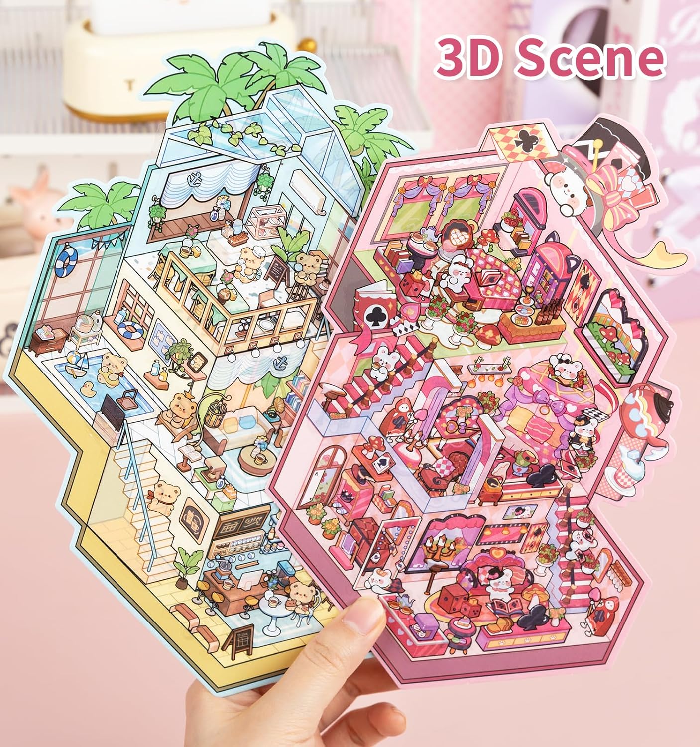 Furry Realms 3D Sticker | 4 Cute Miniature Scenes