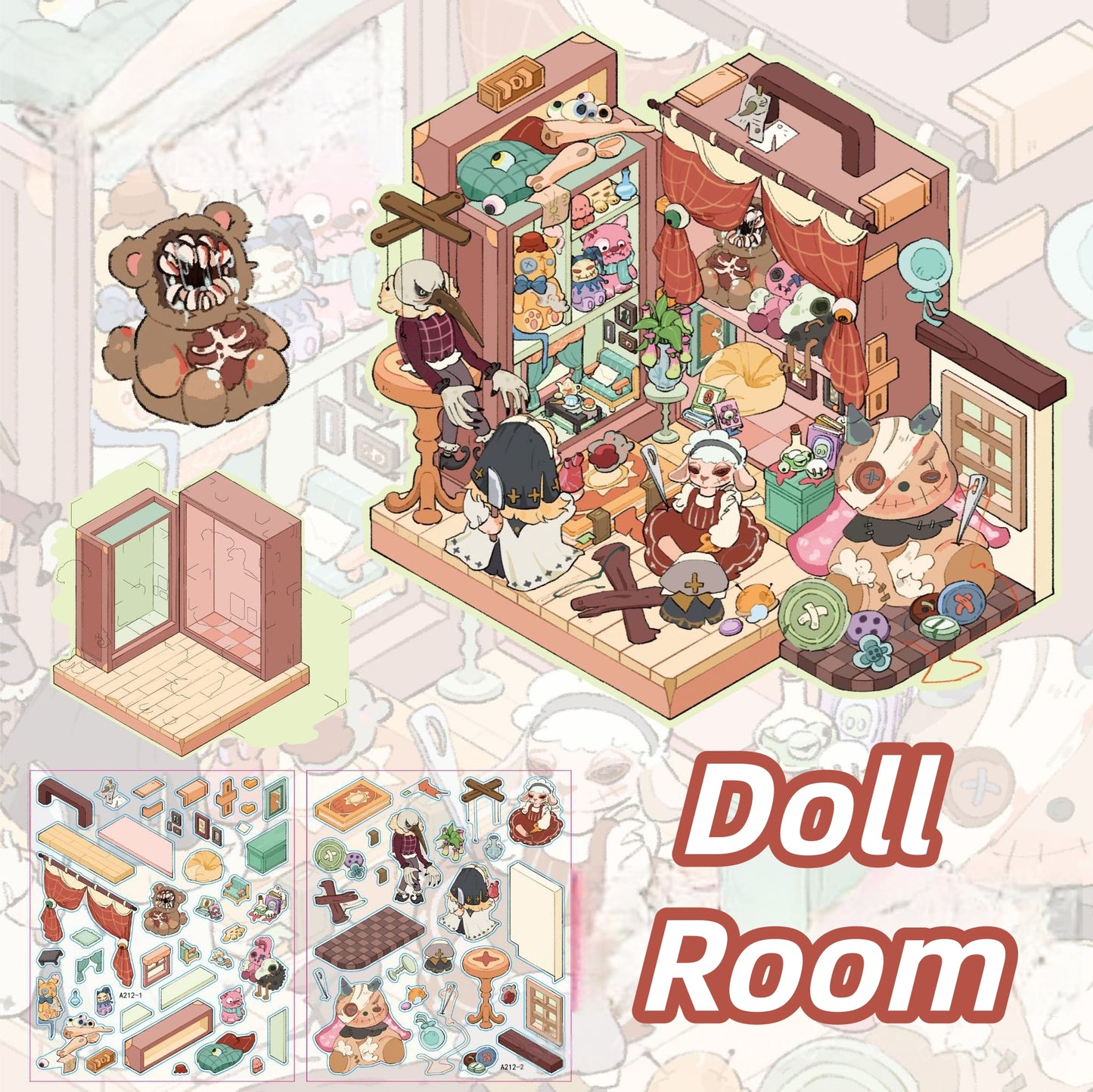 Horror Rooms 3D Sticker | 4 Cute Miniature Scenes