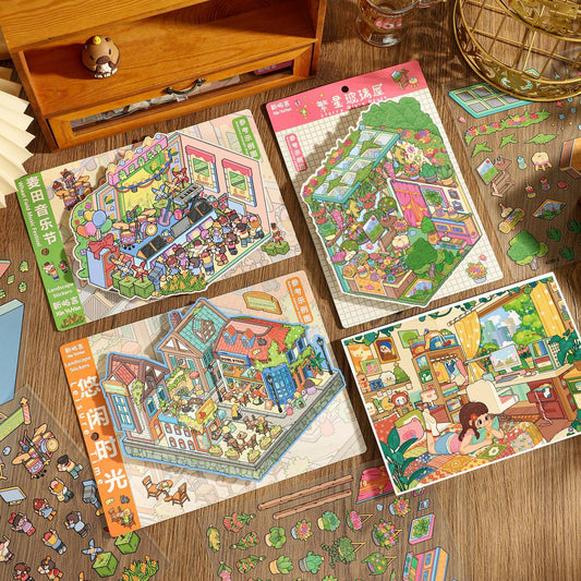 Leisure Hours 3D Sticker | 4 Cute Miniature Scenes