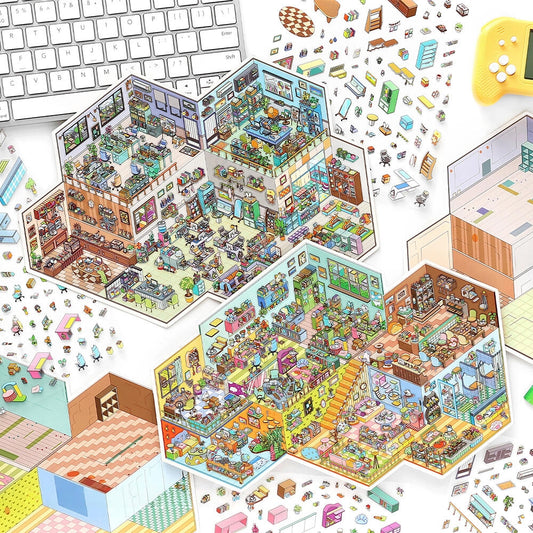 Work Routine 3D Sticker | 2 Cute Miniature Scenes