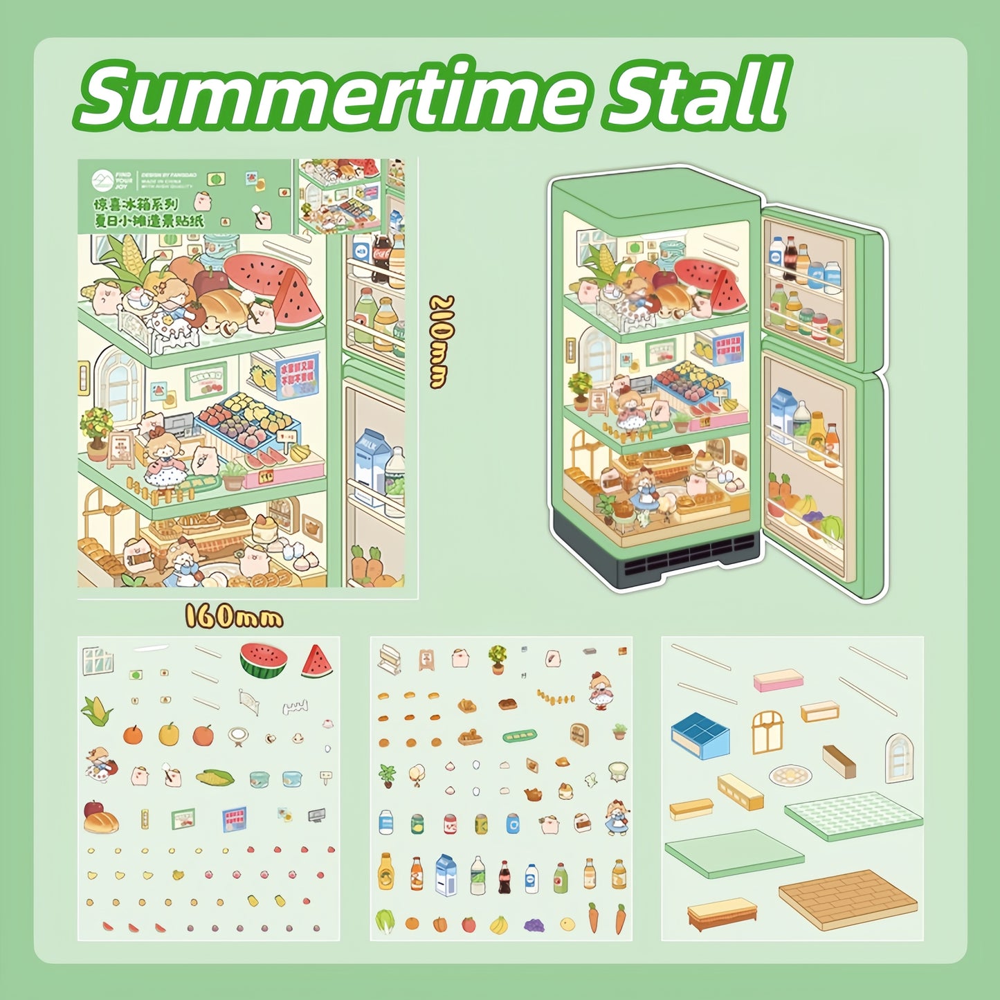 Surprise Refrigerator 3D Sticker | 4 Cute Miniature Scenes