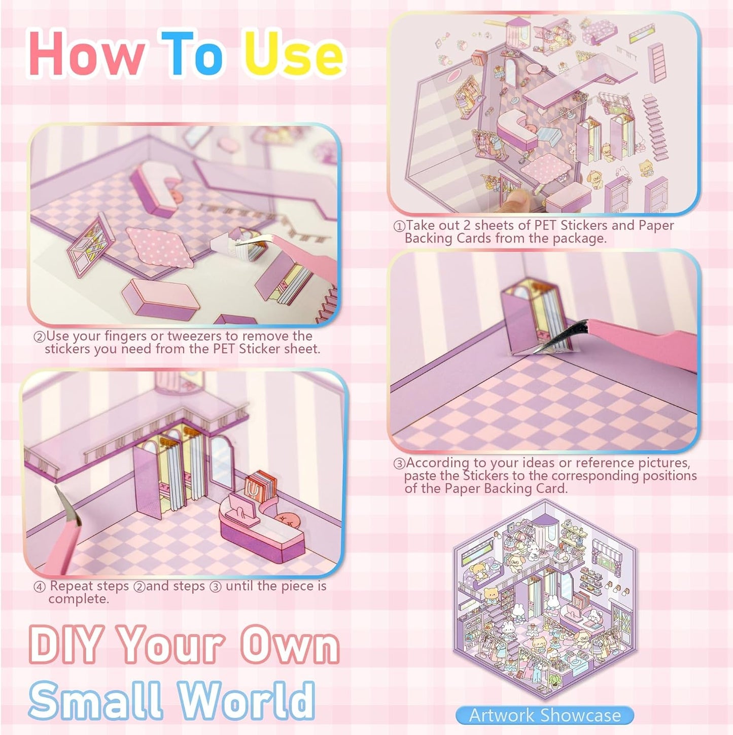 Bunny’s Dreamy Village 3D Sticker | 4 Cute Miniature Scenes