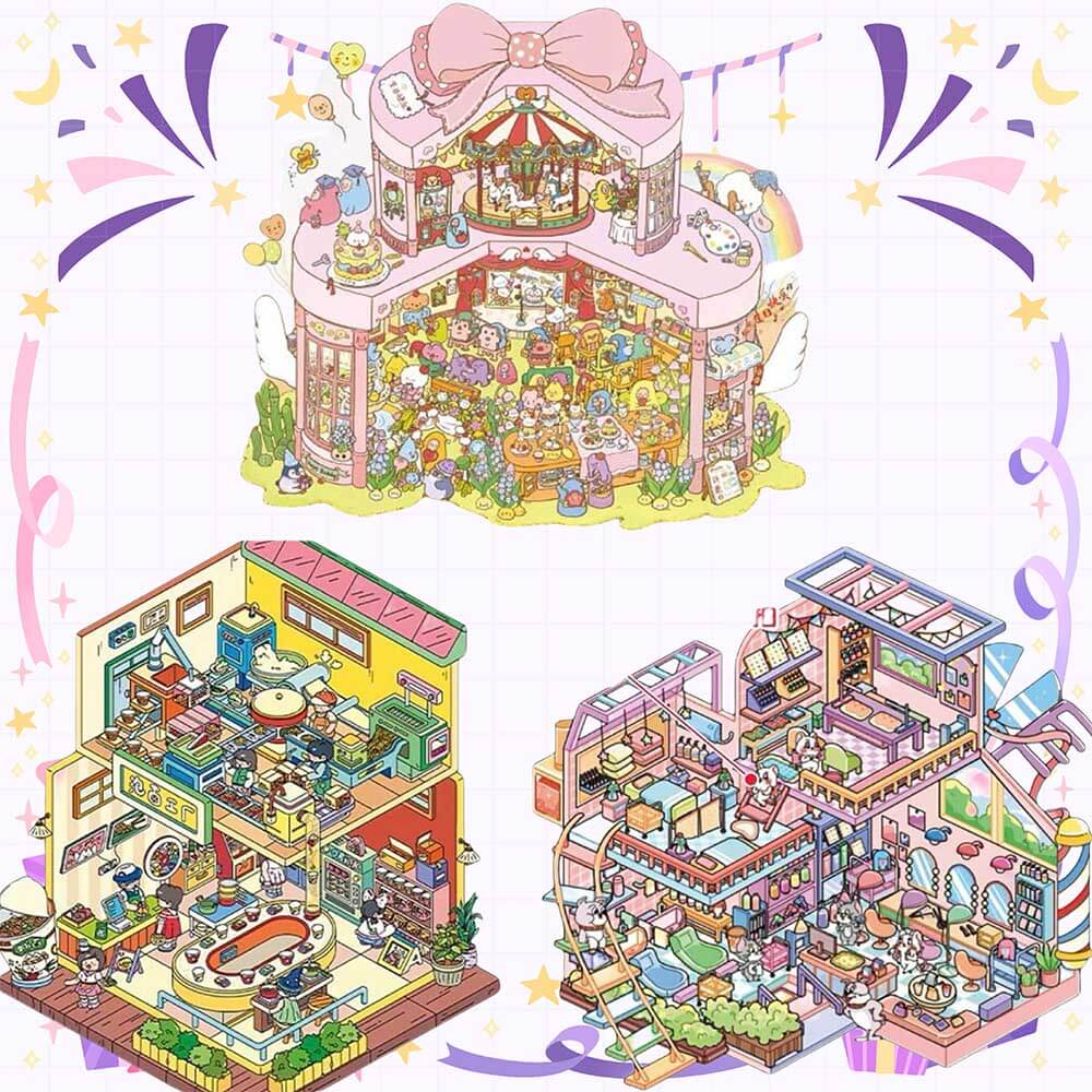 Lovely World 3D Sticker Scenes | 3 Cute Miniature Scenes