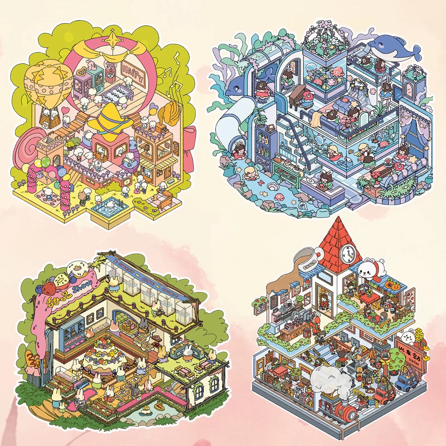 Fairy Tale Town 3D Sticker | 4 Cute Miniature Sticker