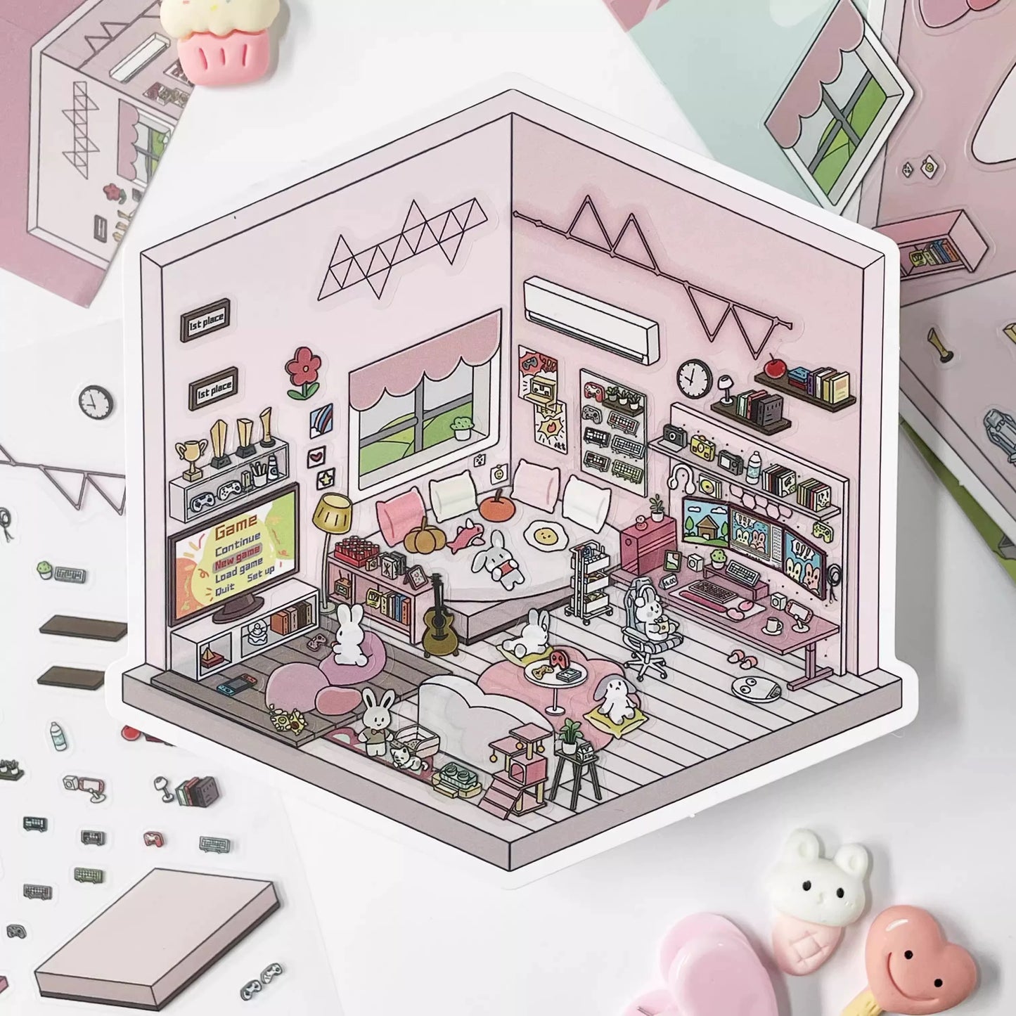 Life Party 3D Sticker Scenes | 4 Cute Miniature Sticker