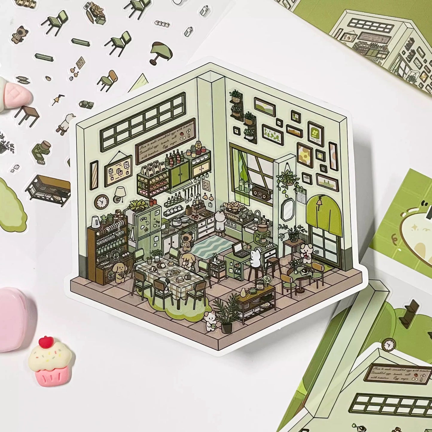 Life Party 3D Sticker Scenes | 4 Cute Miniature Sticker