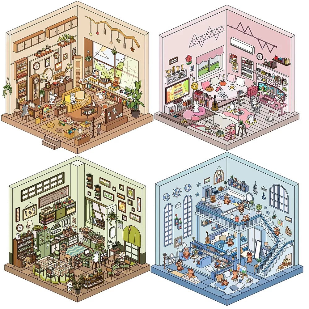 Life Party 3D Sticker Scenes | 4 Cute Miniature Sticker