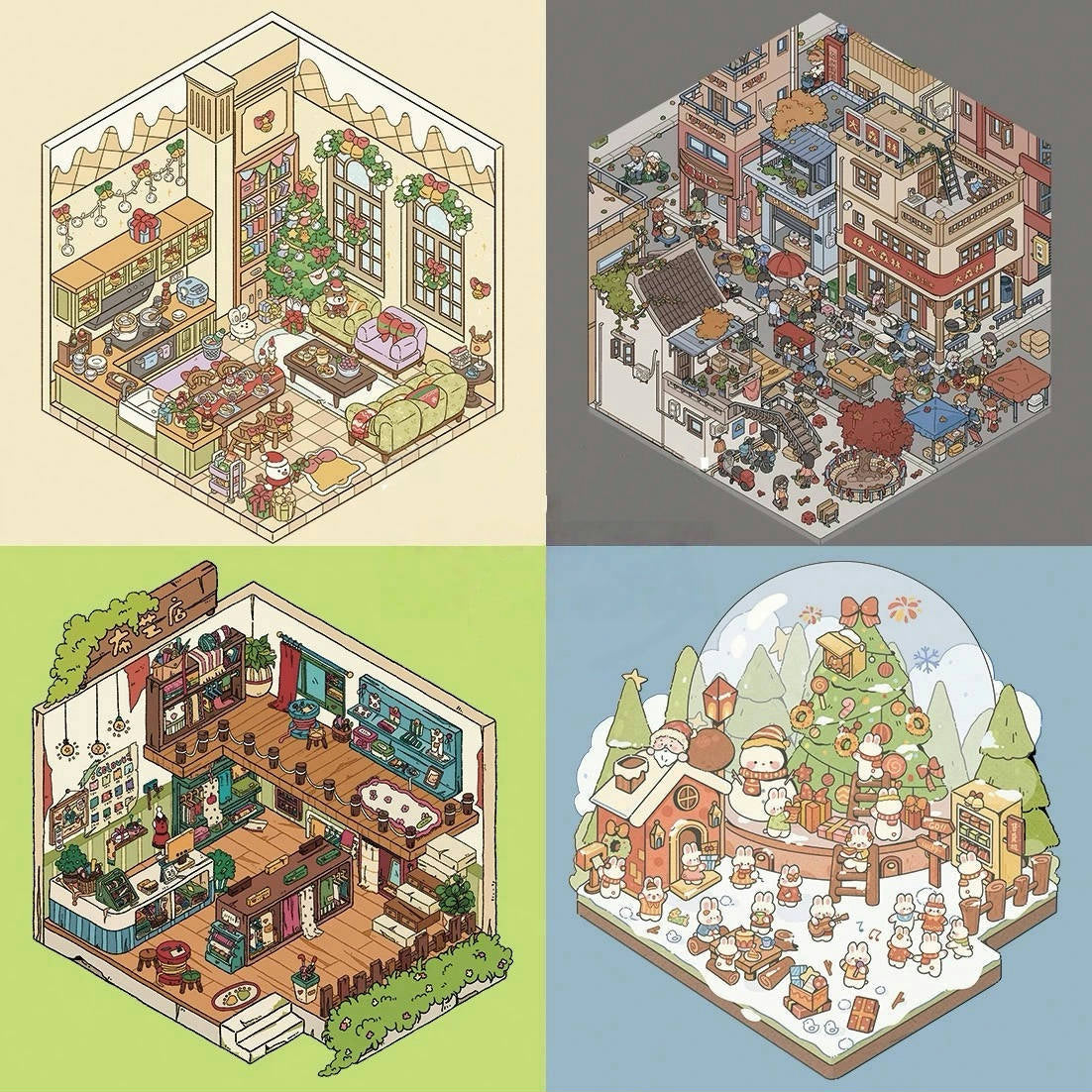 Pocket Hill Town 3D Sticker | 4 Cute Miniature Sticker