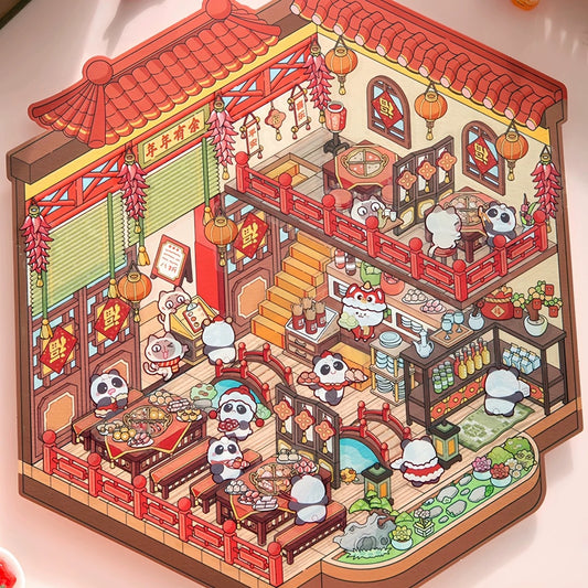 Fortune Feast Town 3D Sticker | 2 Cute Miniature Scenes