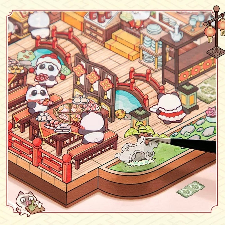 Fortune Feast Town 3D Sticker | 2 Cute Miniature Scenes