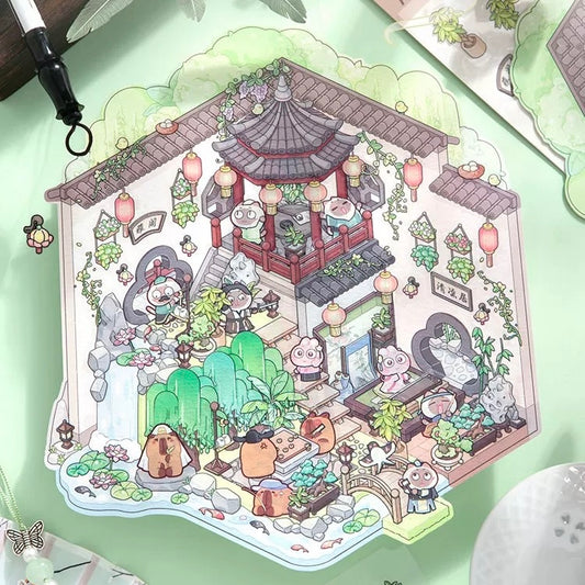 Oriental Garden 3D Sticker | 2 Cute Miniature Scenes