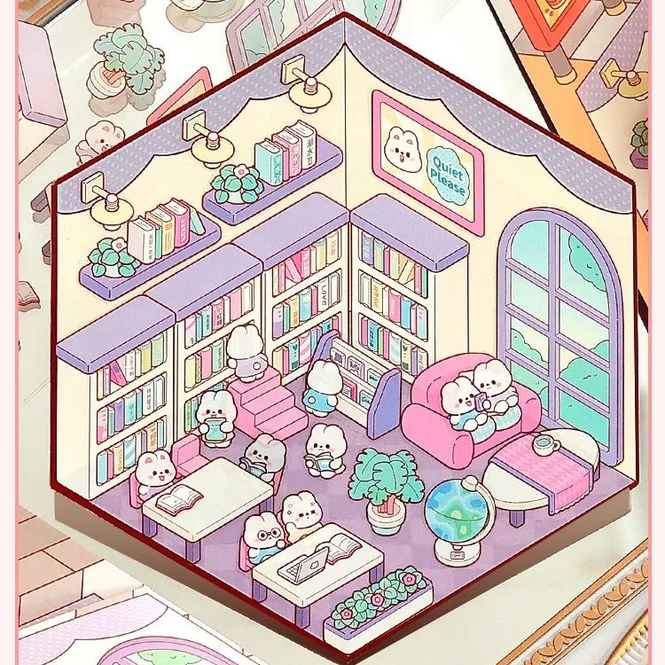 Bunny’s Dreamy Village 3D Sticker | 4 Cute Miniature Scenes