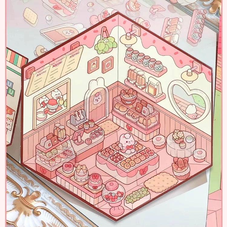 Bunny’s Dreamy Village 3D Sticker | 4 Cute Miniature Scenes